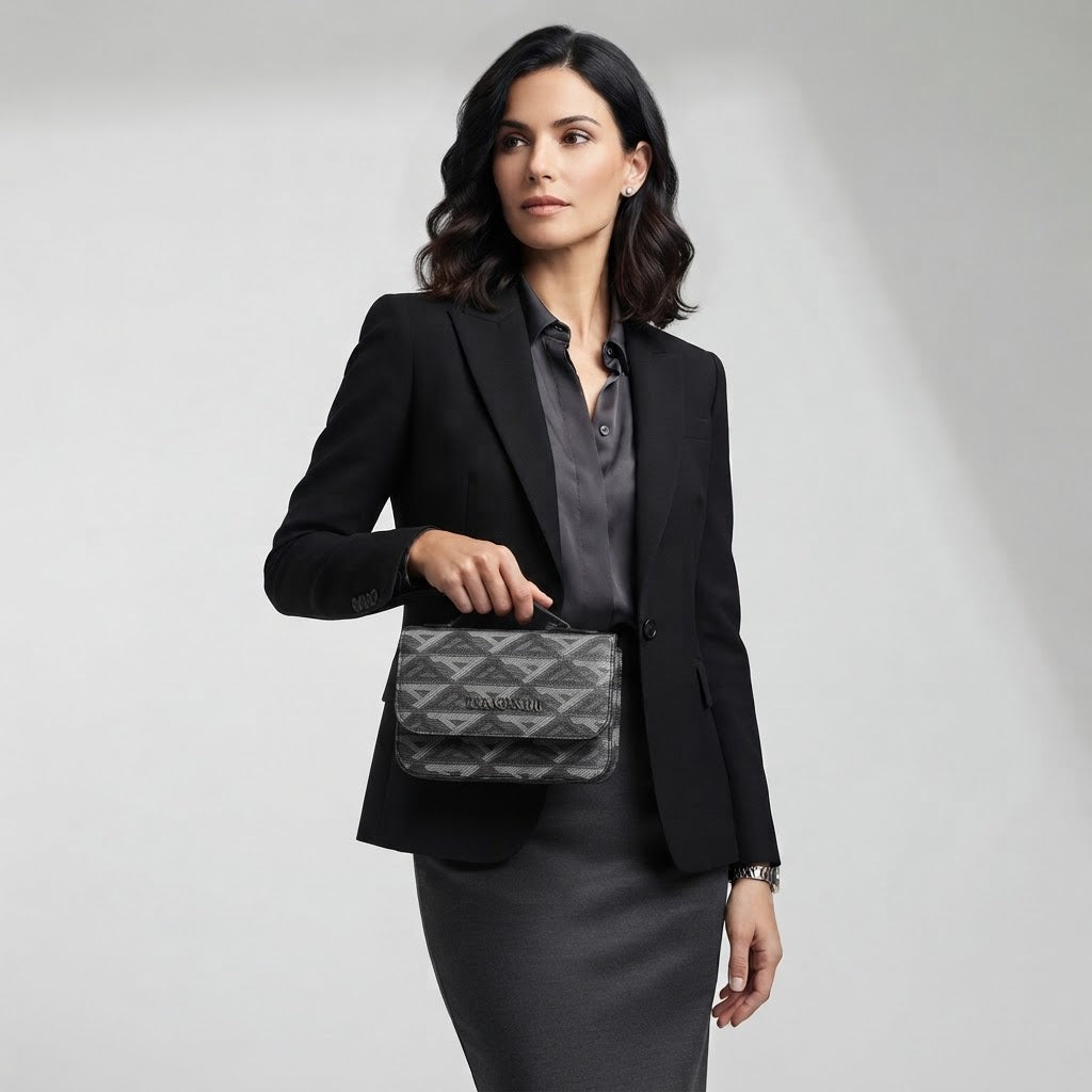 Baci & Abbracci – Borsa a Tracolla con Monogramma Grigio e Nero