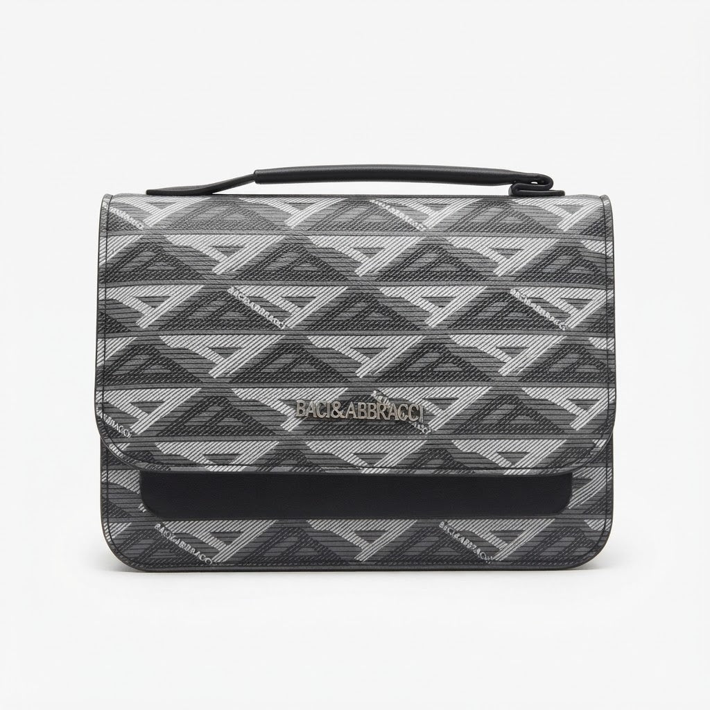 Baci & Abbracci – Borsa a Tracolla con Monogramma Grigio e Nero