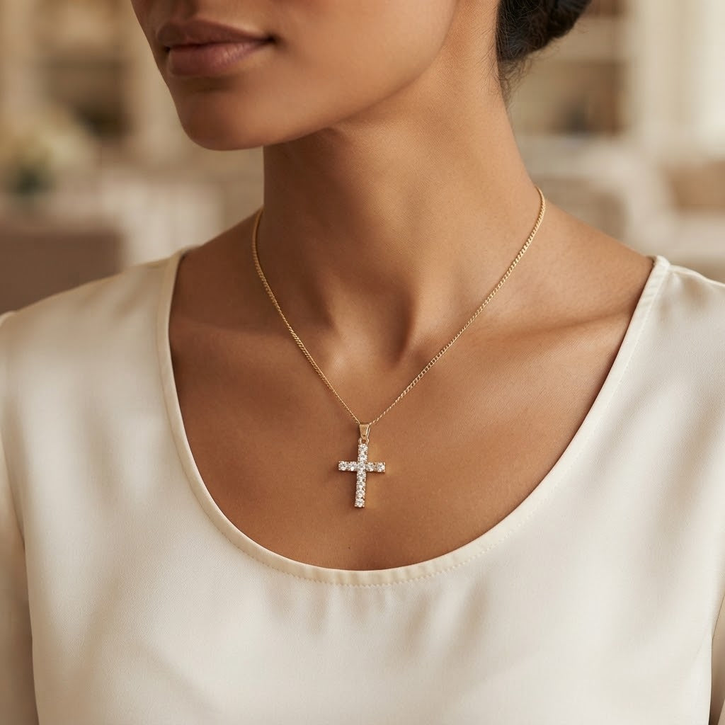 Collana con Ciondolo Croce in Strass