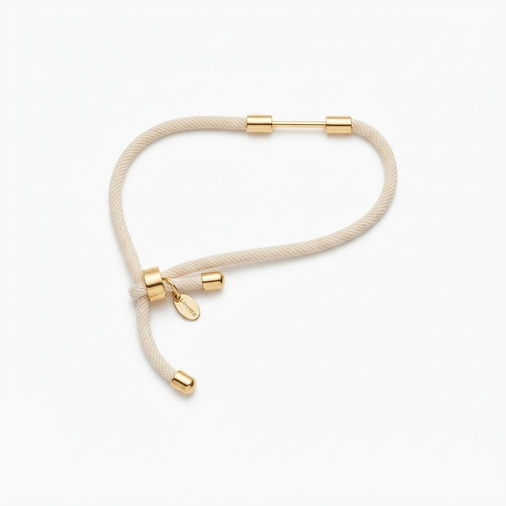 Bracciale Regolabile in Corda Intrecciata con Dettagli in Acciaio Inossidabile Dorato