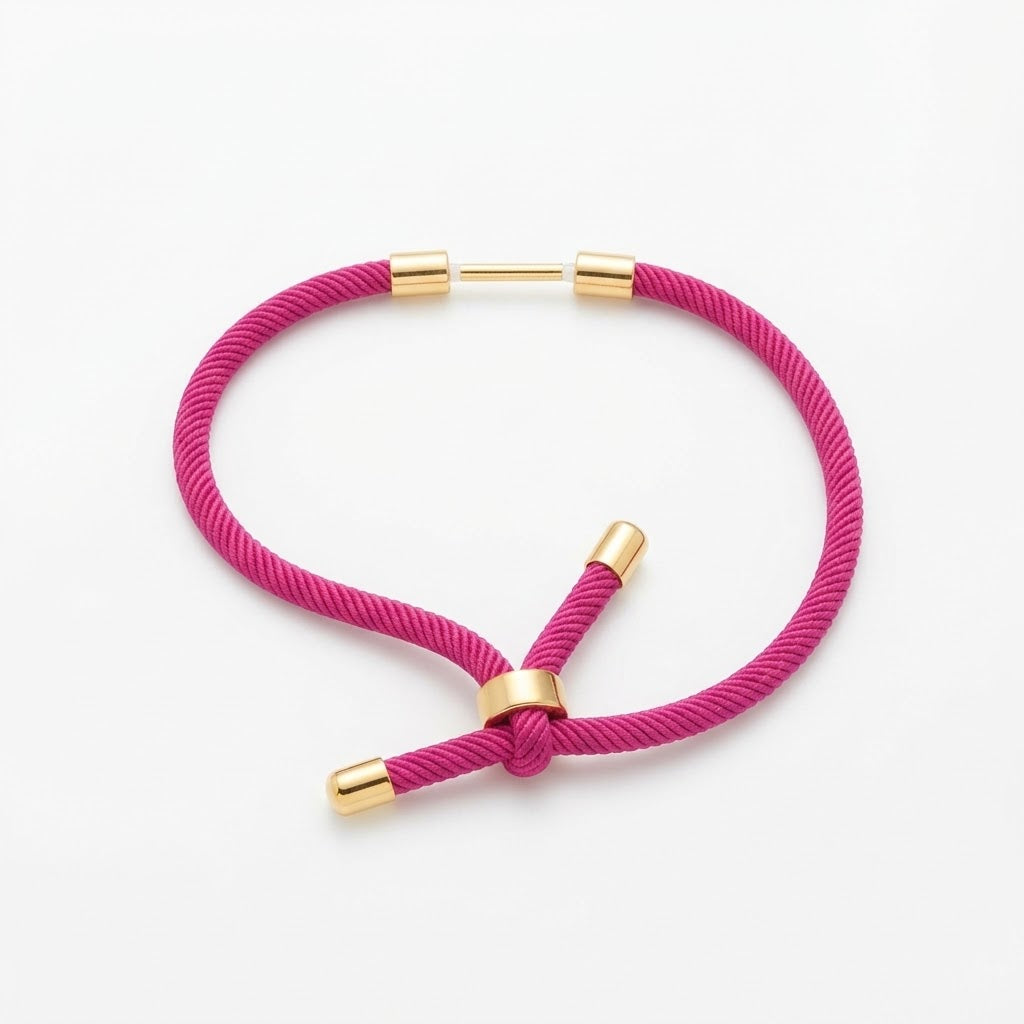 Bracciale Regolabile in Corda Intrecciata con Dettagli in Acciaio Inossidabile Dorato