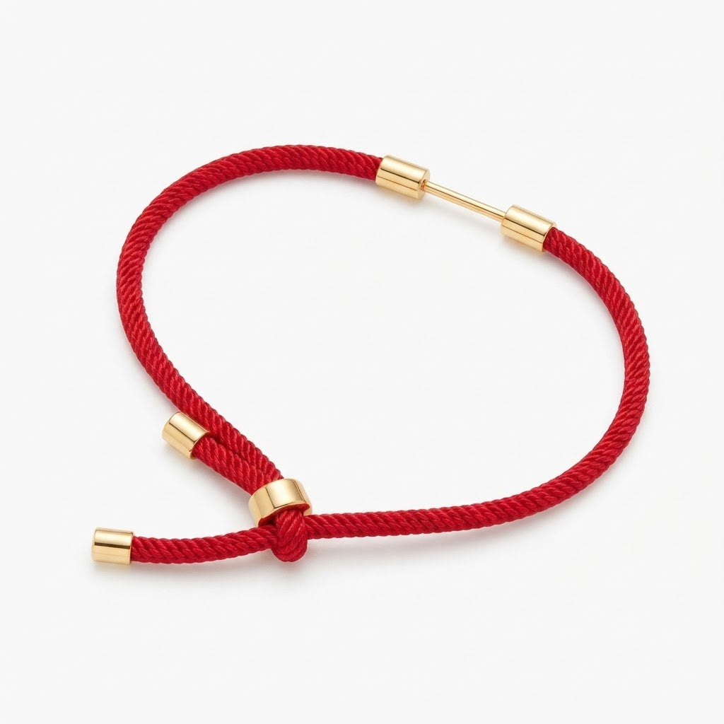 Bracciale Regolabile in Corda Intrecciata con Dettagli in Acciaio Inossidabile Dorato