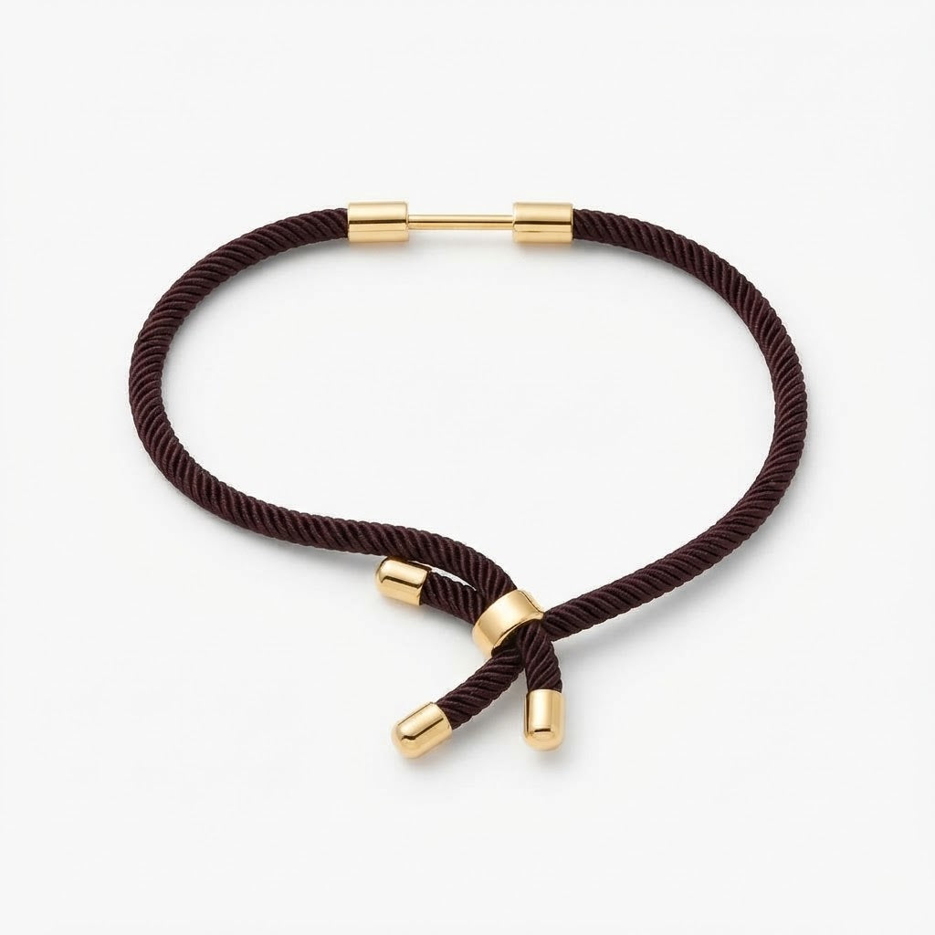 Bracciale Regolabile in Corda Intrecciata con Dettagli in Acciaio Inossidabile Dorato