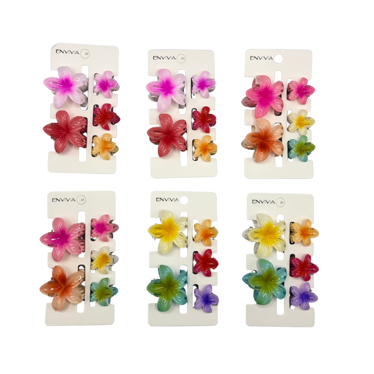 Mini Mollette Fiore Multicolor – Clip Capelli Plumeria Sfumate, Stile Boho 6 pz misti