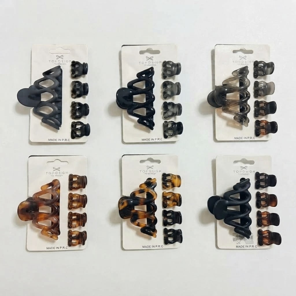 Set 5 Mollette per Capelli Effetto Intrecciato – Griffa Grande + 4 Mini Clip, Stile Minimal 6 pz misti