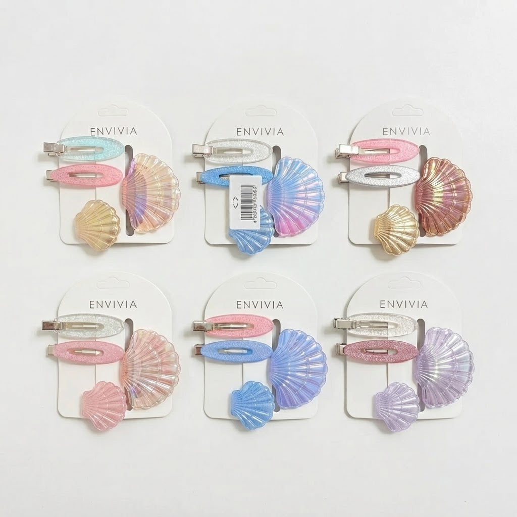 Set Clip per Capelli a Conchiglia Effetto Sirena 6 pz misti