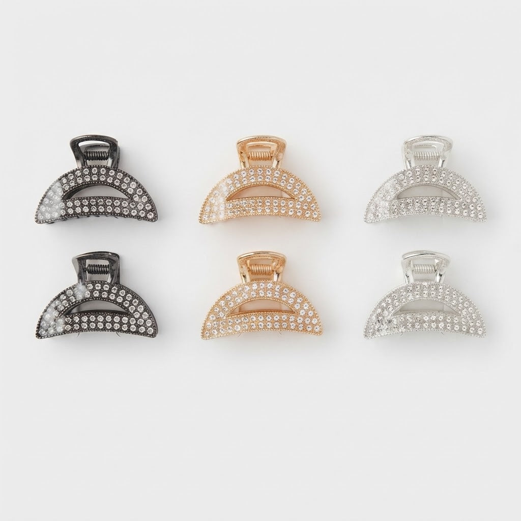 Clip Fermaglio per Capelli a Mezzaluna con Strass – 6 pz – Ingrosso Bigiotteria