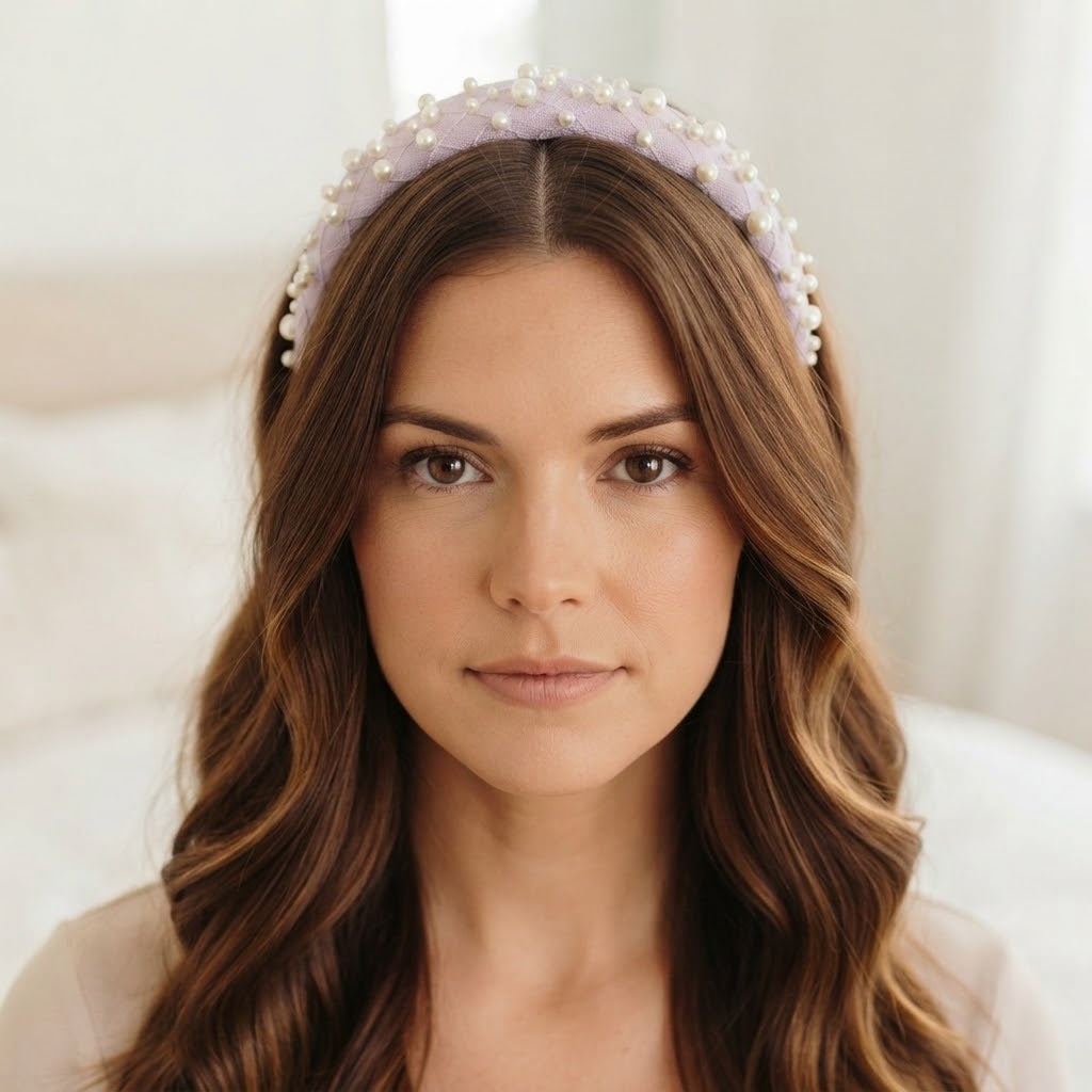 Cerchietto per Capelli Imbottito con Perle Decorative