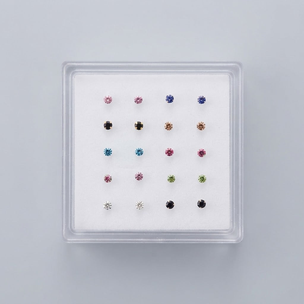 Set 20 Micro Piercing Naso con Zirconi Colorati