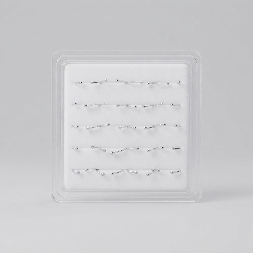 Set 20 Piercing Naso a Cerchio con Sfera Liscia