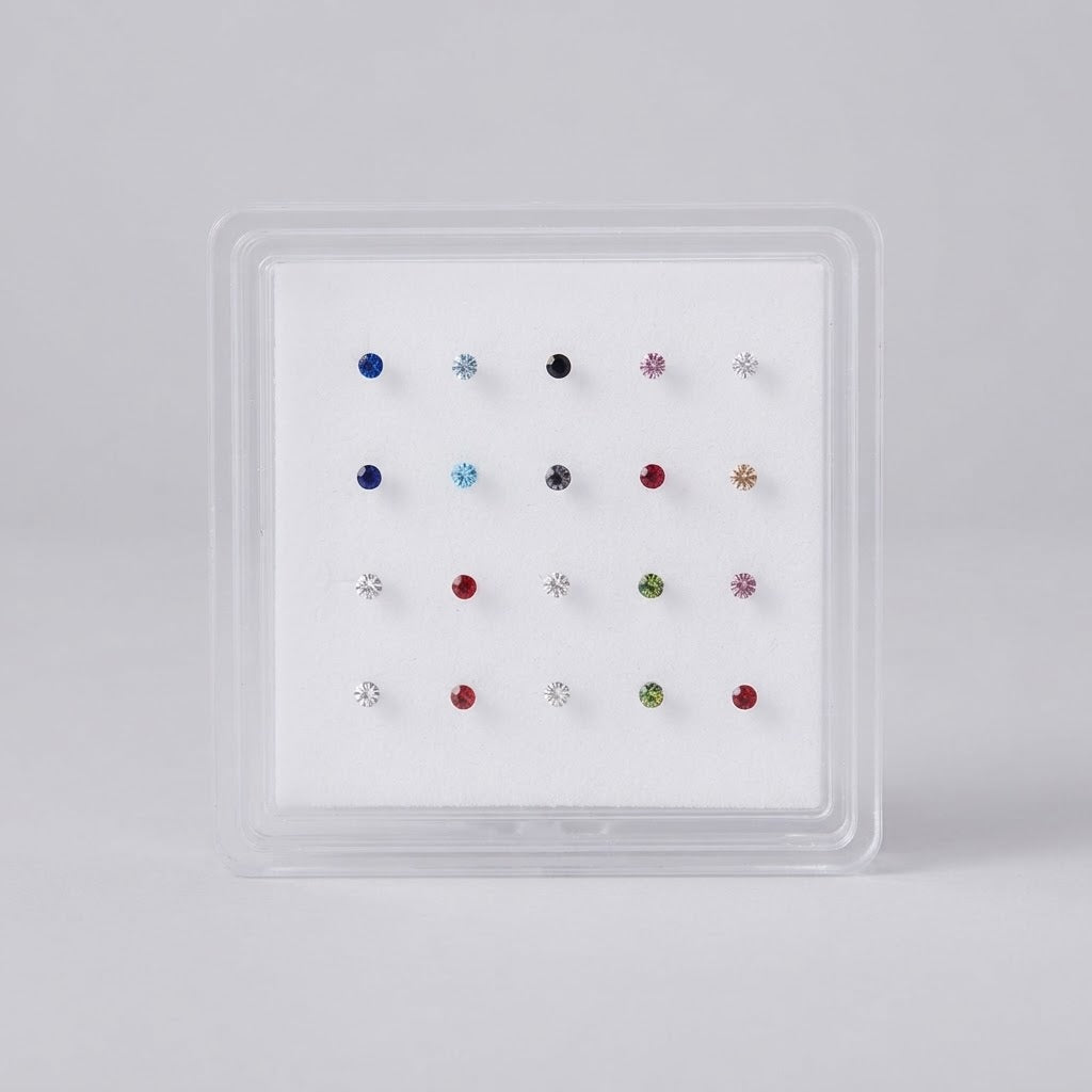 Set 20 Micro Piercing Naso a Perno con Zirconi Colorati
