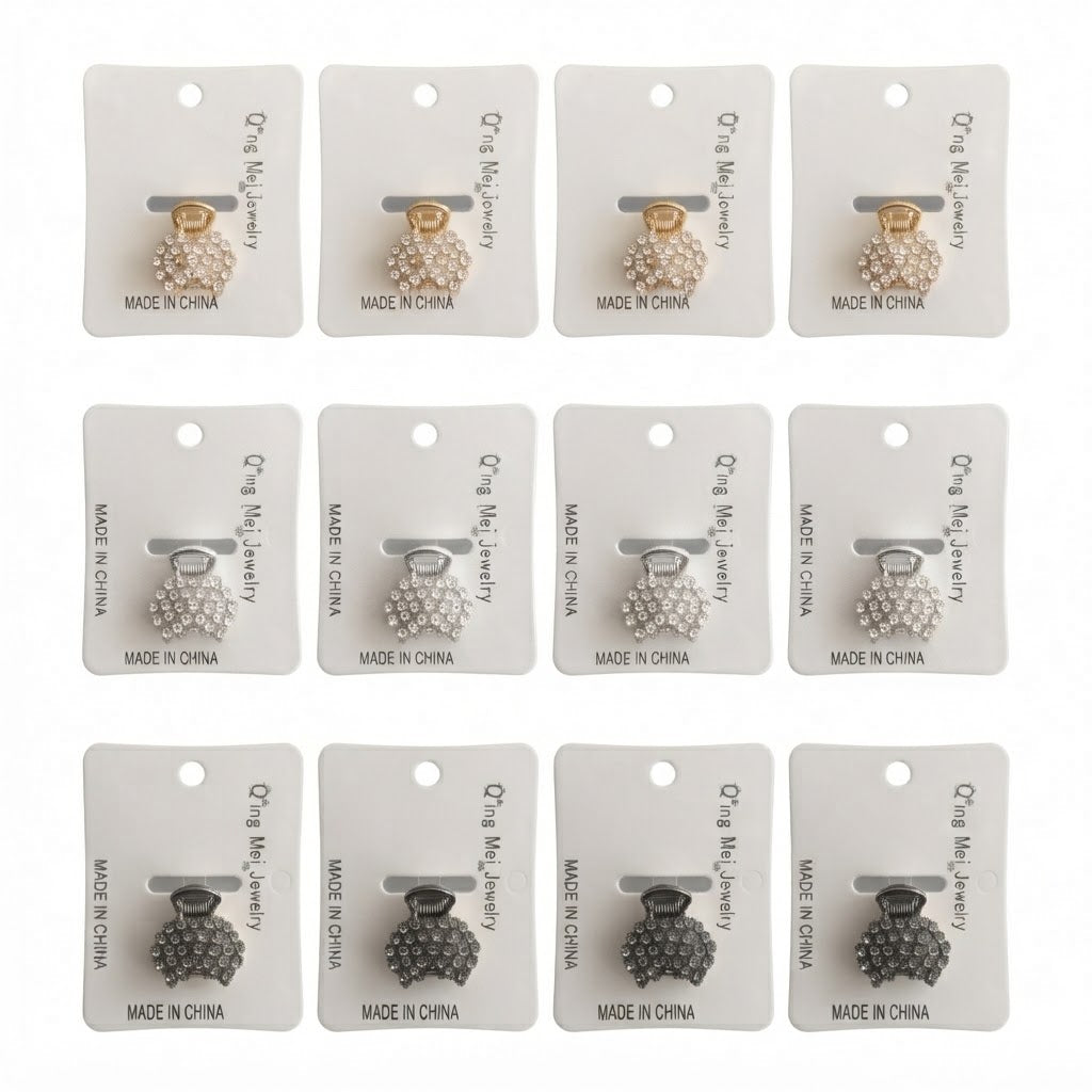 Mini Clip Fermaglio per Capelli con Strass – Set 12 Pezzi – Ingrosso Bigiotteria