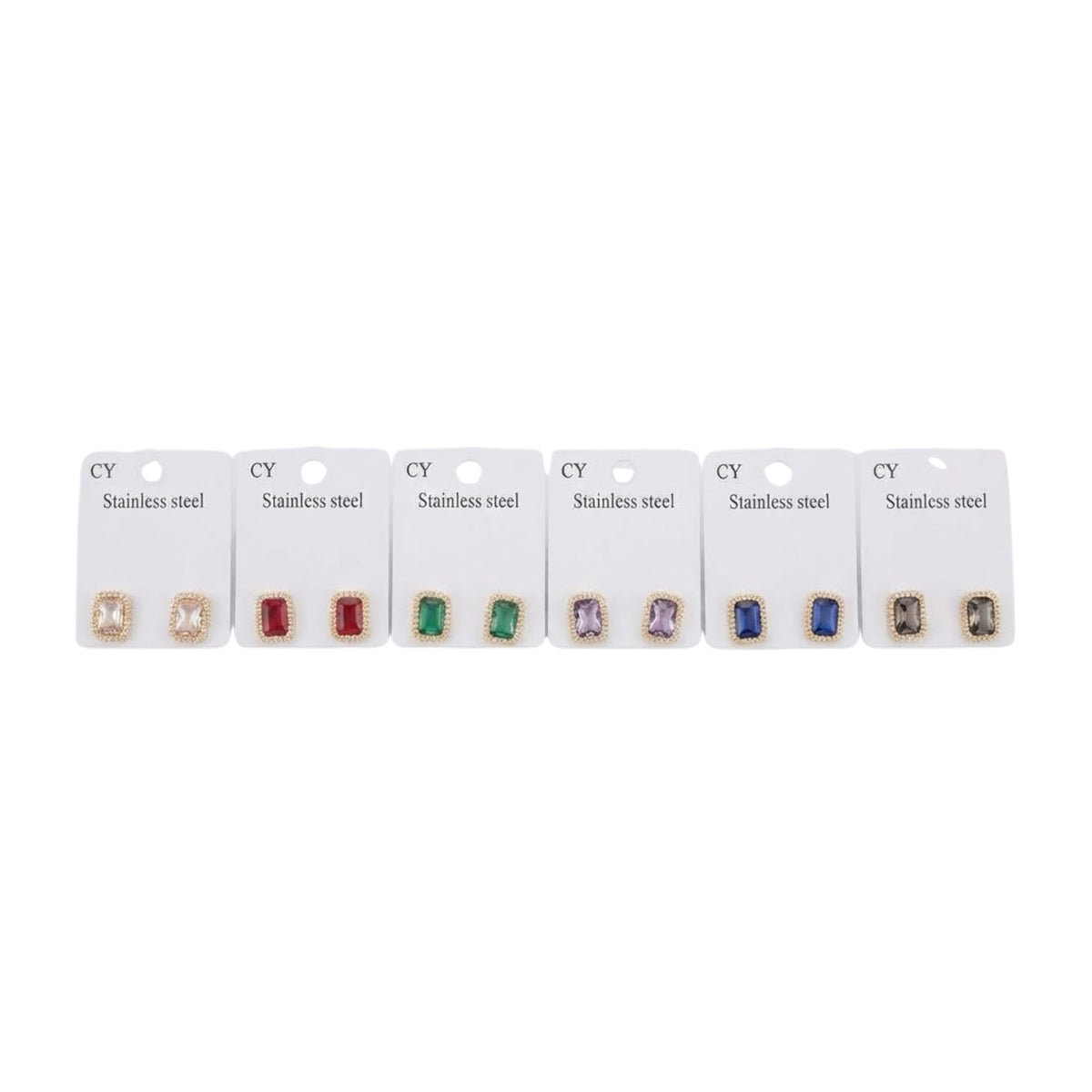 Orecchini a Bottone Rettangolari Pietra Colorata con Contorno Perlinato – 12 pz – Ingrosso Bigiotteria