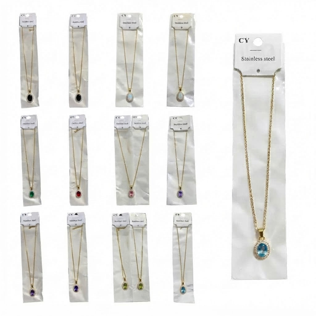 Collana con Ciondolo Ovale in Cristallo - Acciaio Inossidabile Dorato, Multicolore