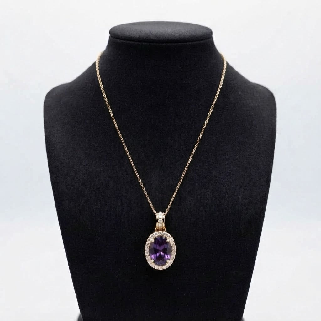 Collana con Ciondolo Ovale in Cristallo - Acciaio Inossidabile Dorato, Multicolore