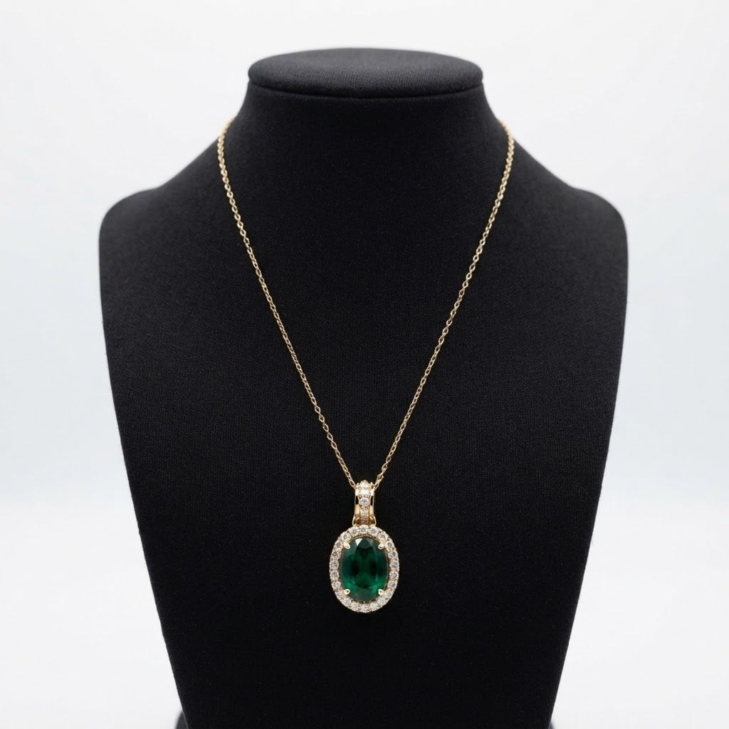 Collana con Ciondolo Ovale in Cristallo - Acciaio Inossidabile Dorato, Multicolore
