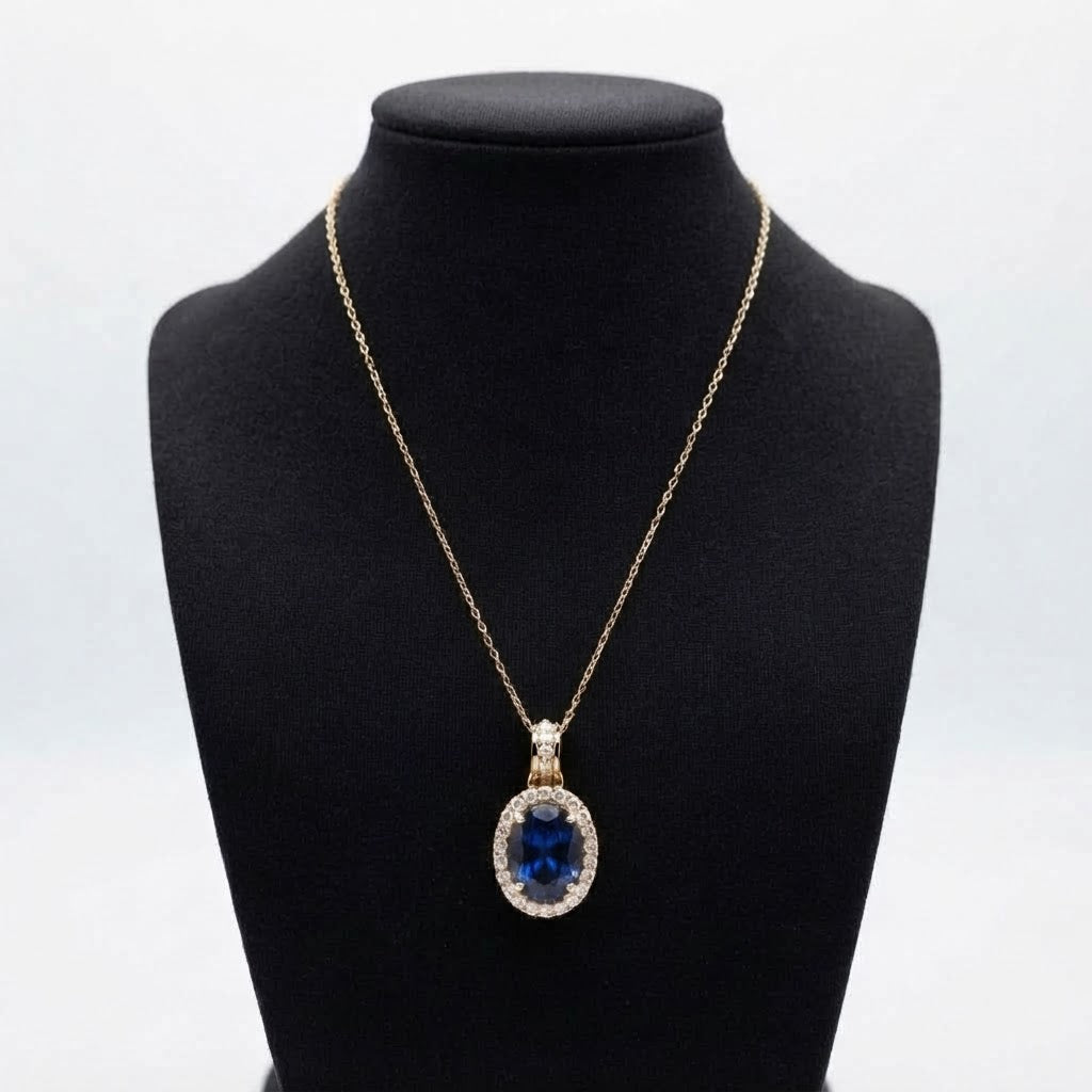 Collana con Ciondolo Ovale in Cristallo - Acciaio Inossidabile Dorato, Multicolore