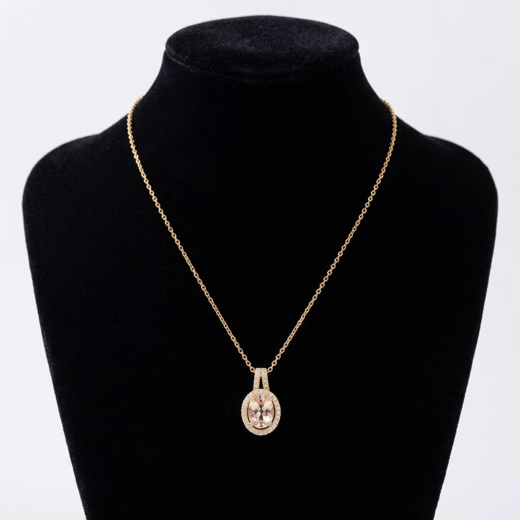 Collana con Ciondolo Ovale in Cristallo - Acciaio Inossidabile Dorato, Multicolore