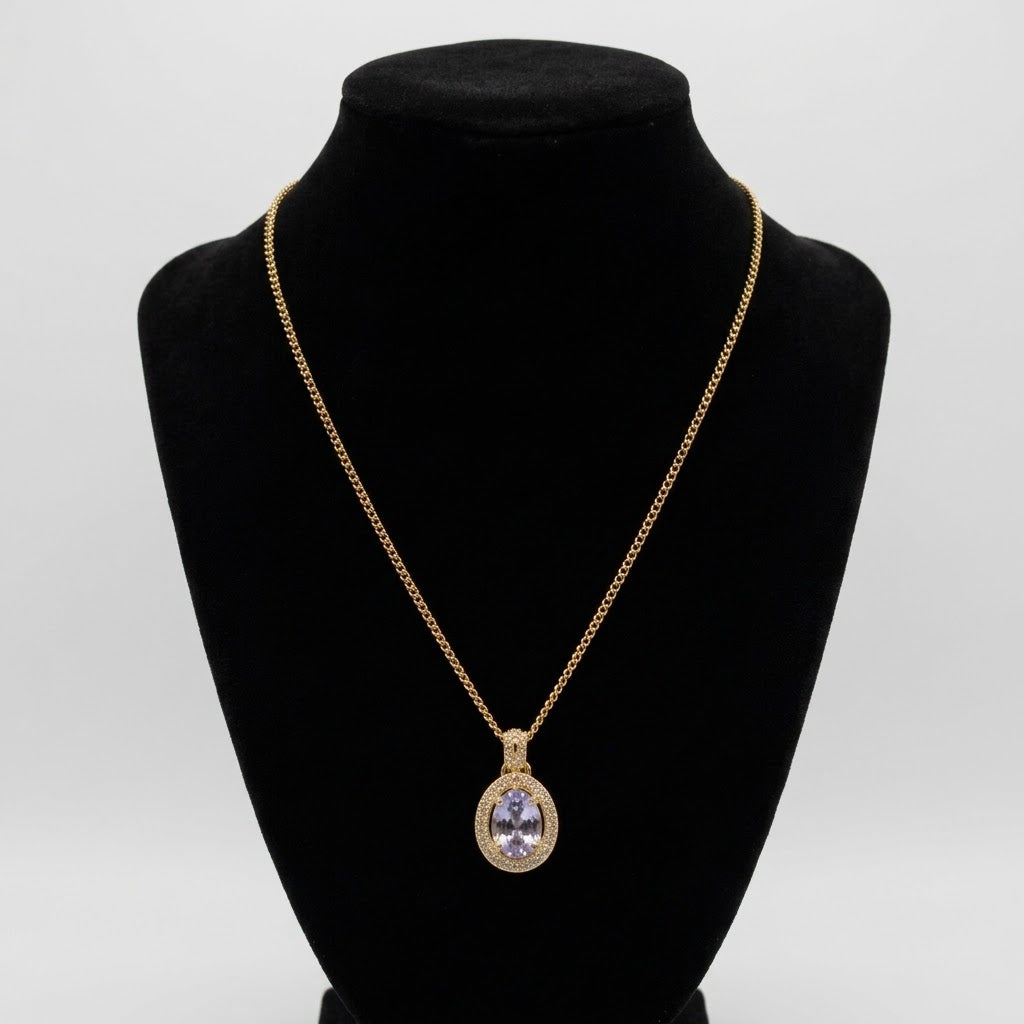 Collana con Ciondolo Ovale in Cristallo - Acciaio Inossidabile Dorato, Multicolore