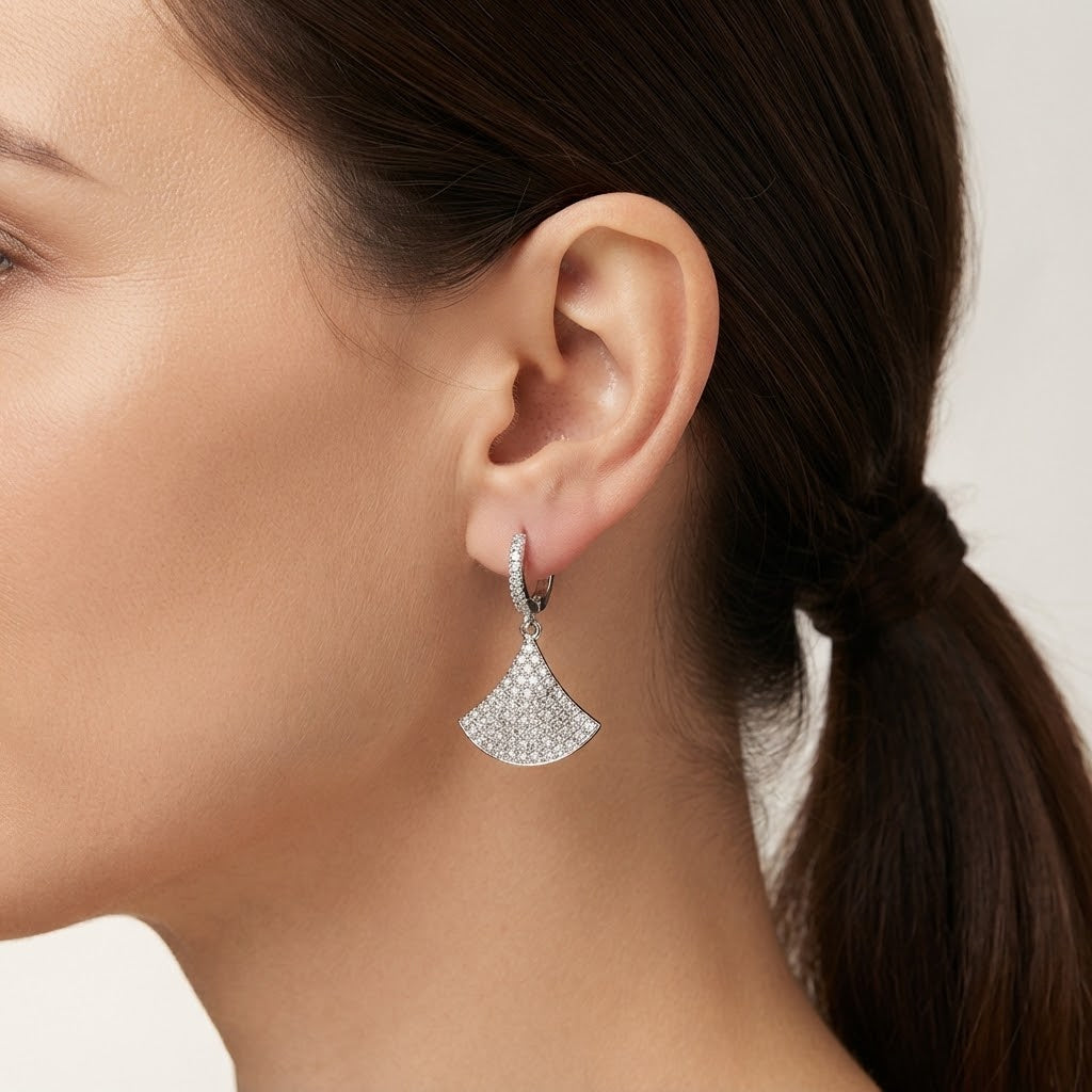 Orecchini Pendenti a Ventaglio con Zirconi - Colore Argento e Oro 24 pz