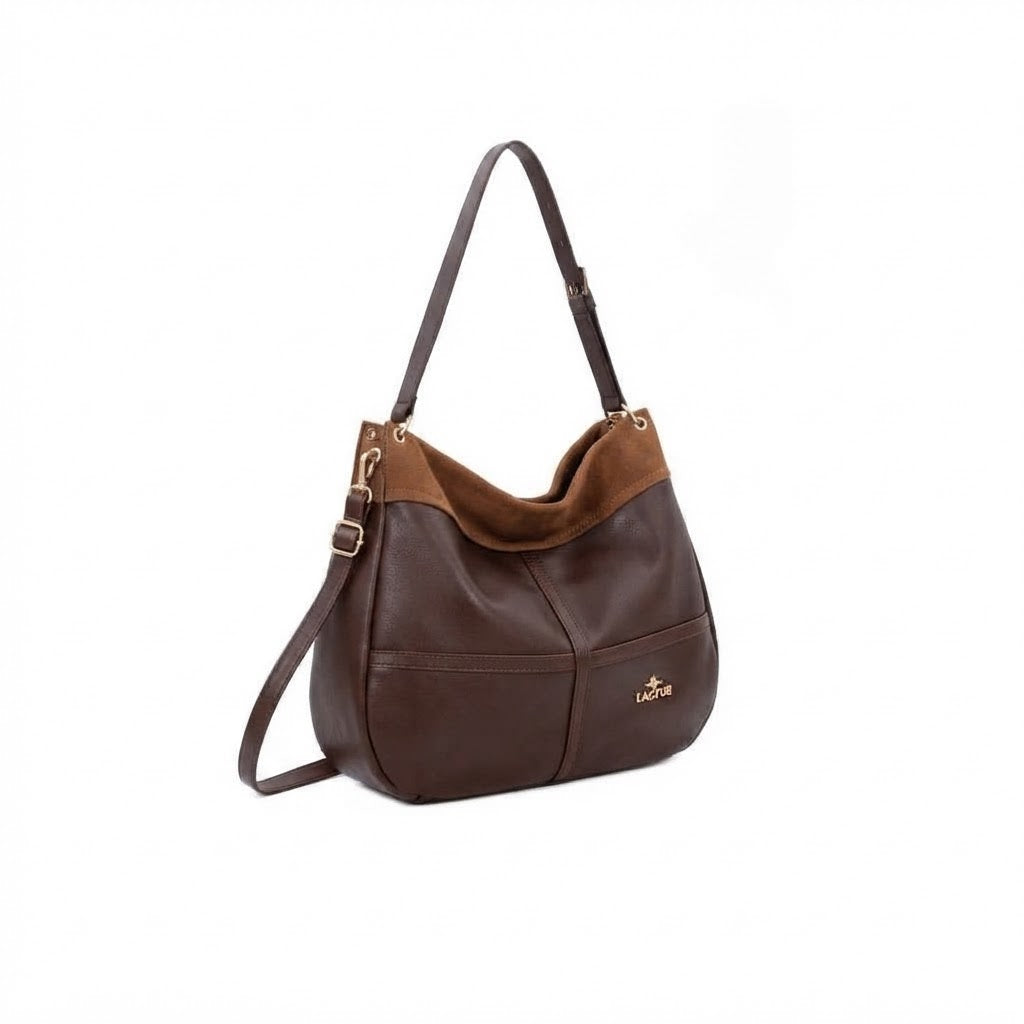 Borsa hobo a spalla con tracolla removibile e bordo scamosciato