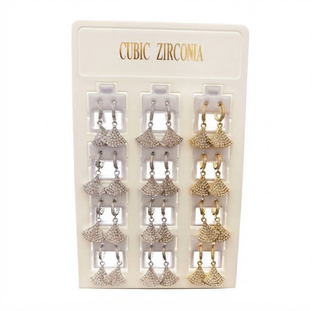 Orecchini Pendenti a Ventaglio con Zirconi - Colore Argento e Oro 24 pz