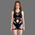 Body Lingerie Nero in Rete con Motivi Geometrici e Cut-Out