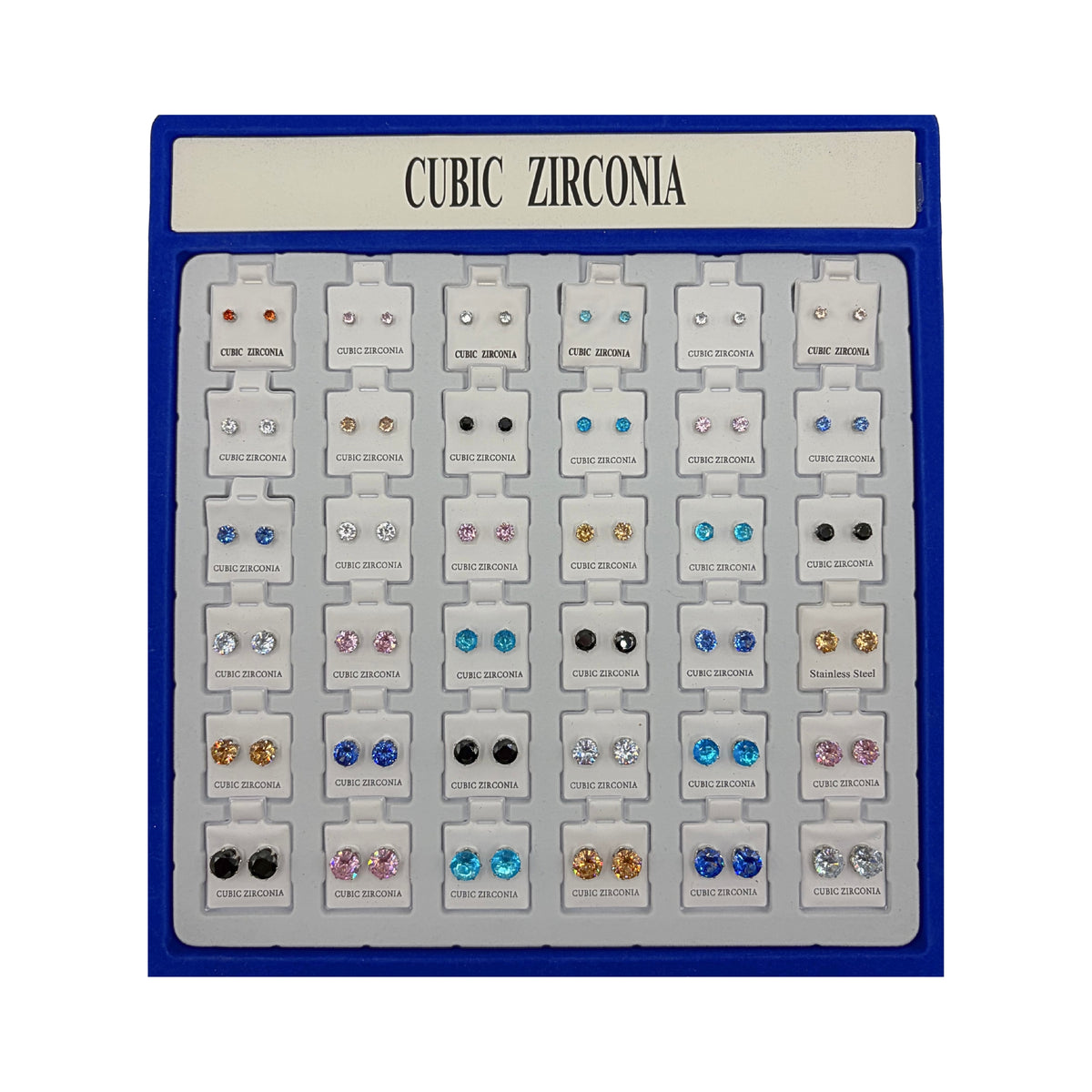 Espositore Orecchini Cubic Zirconia a Punto Luce Multicolore – Ingrosso 72 pz