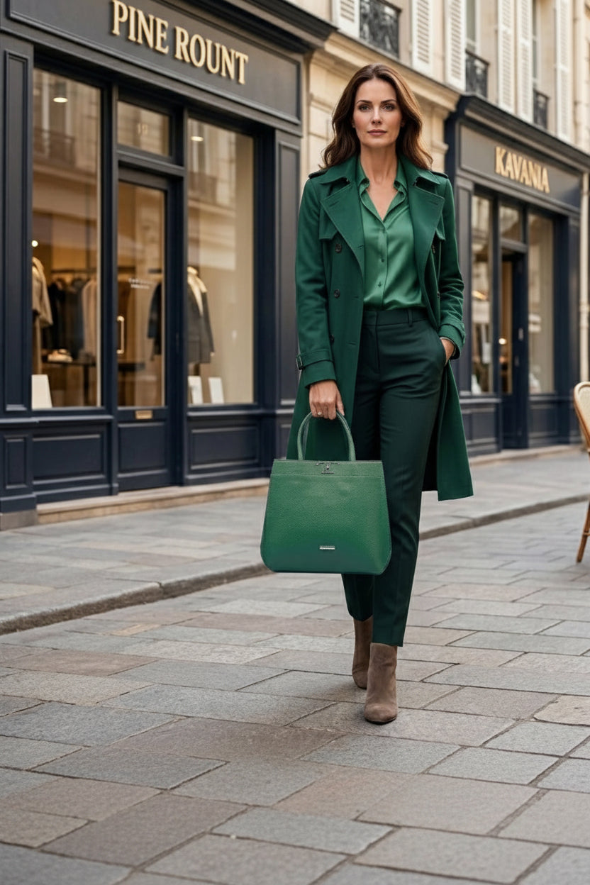 Borsa Verde SilviaRosa a Mano con Manico Rigido