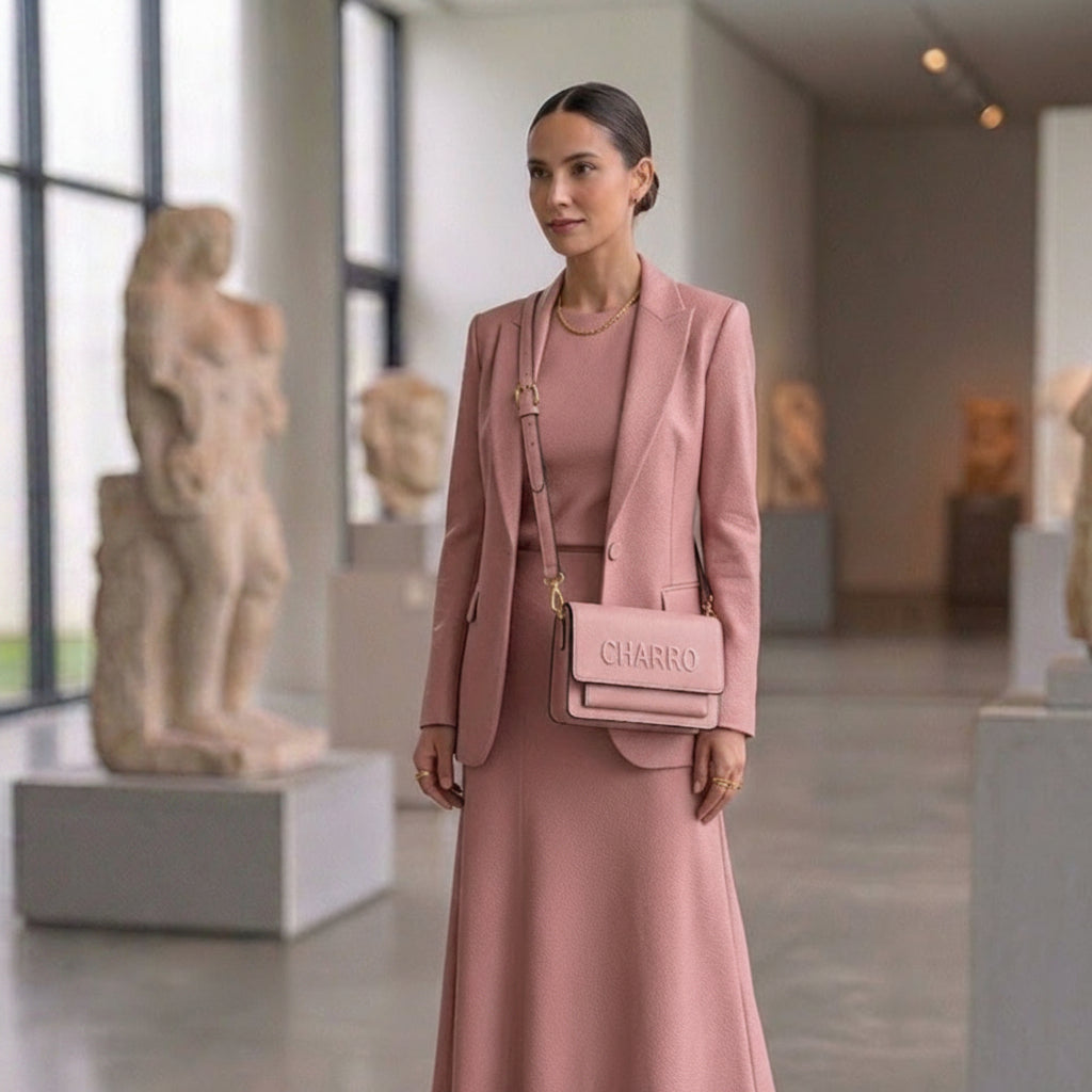 Borsa a Tracolla Charro Rosa Cipria - Ecopelle Elegante