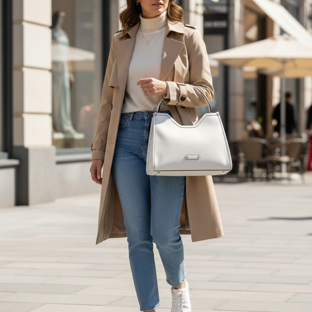 Borsa Donna Elegant Bianca in Pelle | Handbag con Manico