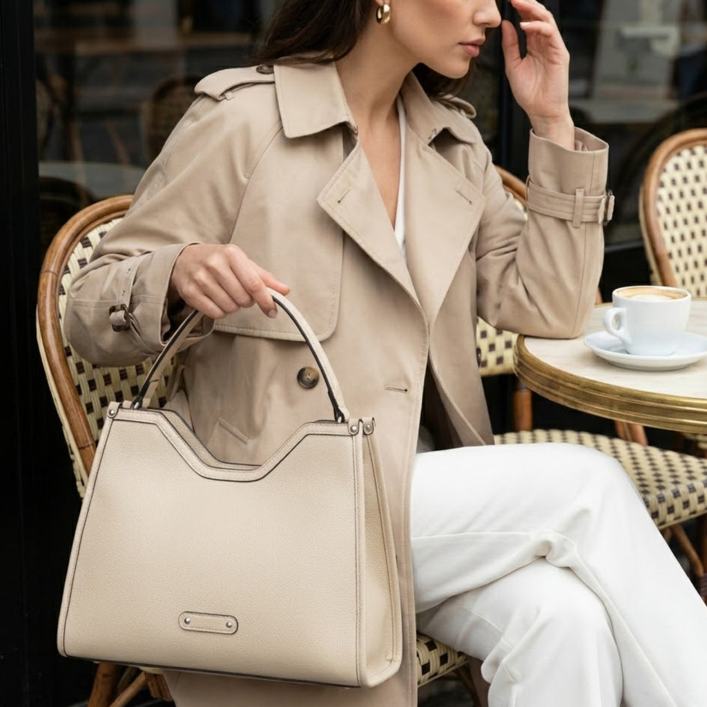 Borsa a Mano e Spalla Elegante con Manico Sagomato – Beige Chiaro