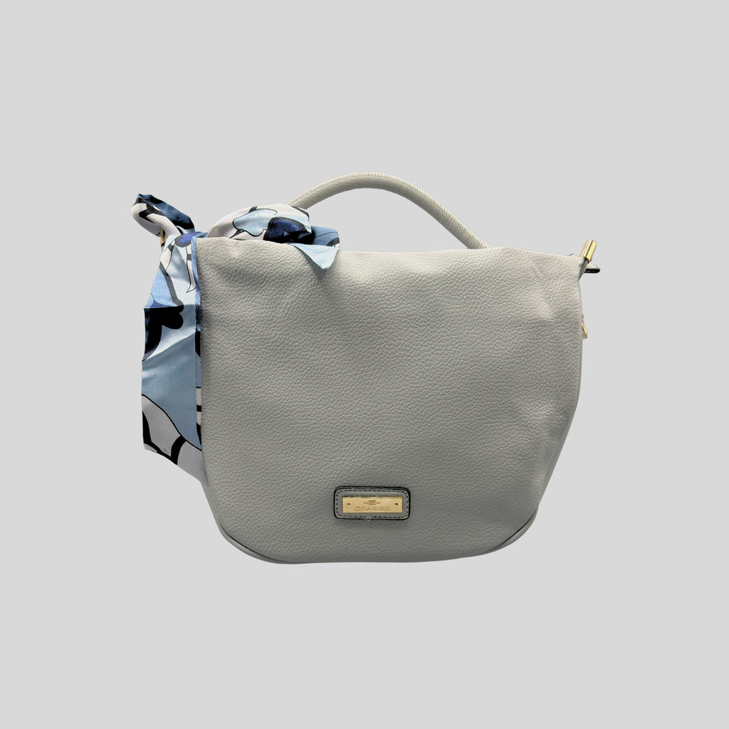 Borsa Donna Charro a Mano e Tracolla Grigia con Foulard Floreale
