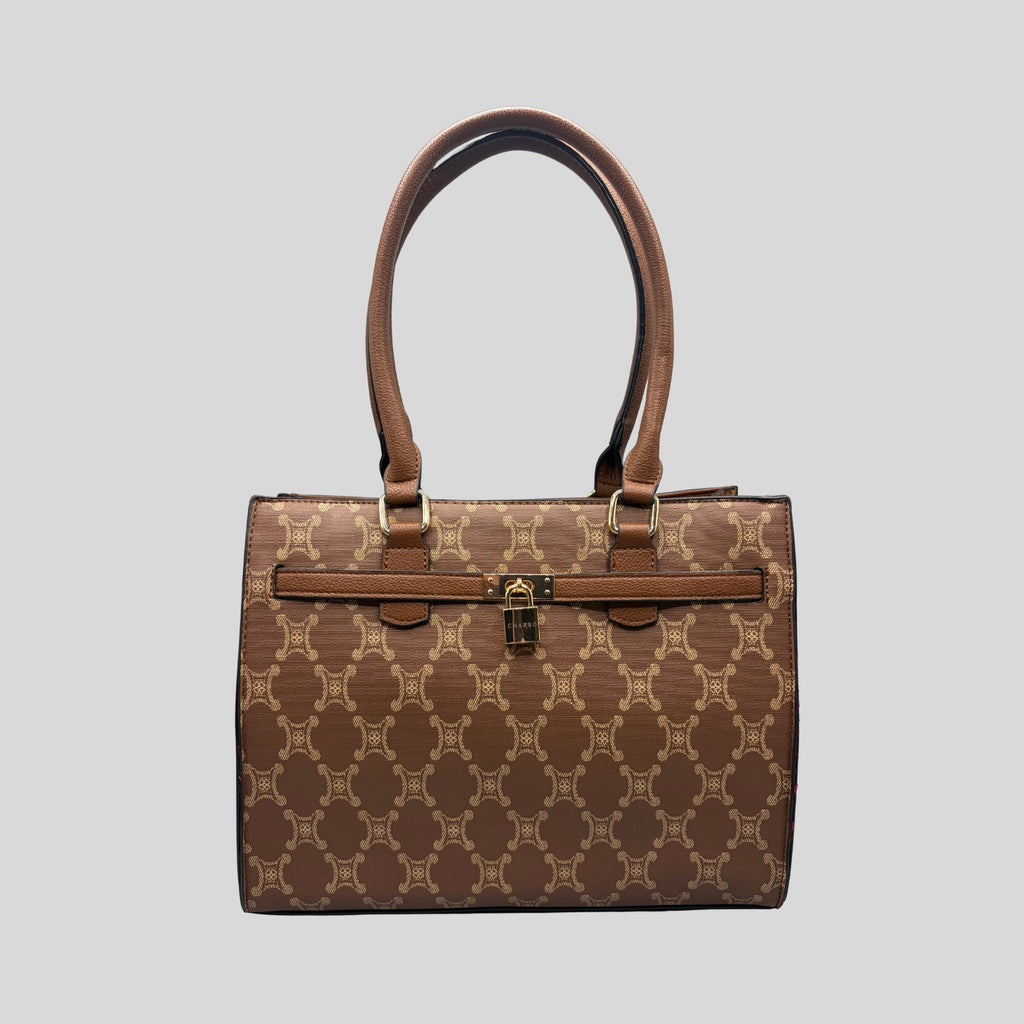 Borsa a Mano Charro con Stampa Monogram e Lucchetto – Marrone Chiaro / Cuoio