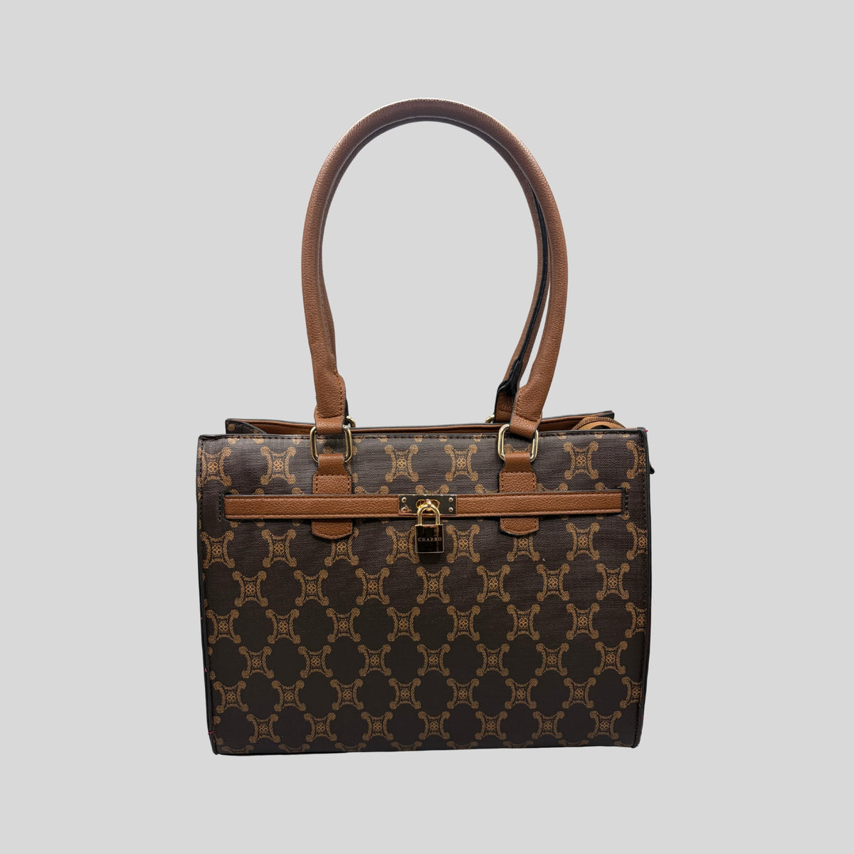 Borsa a Mano Charro con Stampa Monogram e Lucchetto – Marrone Scuro / Cioccolato
