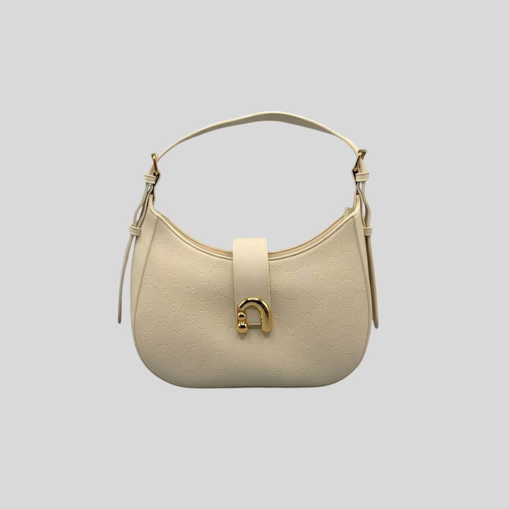 Borsa a Spalla Charro a Mezzaluna con Fibbia Dorata – Bianco Panna
