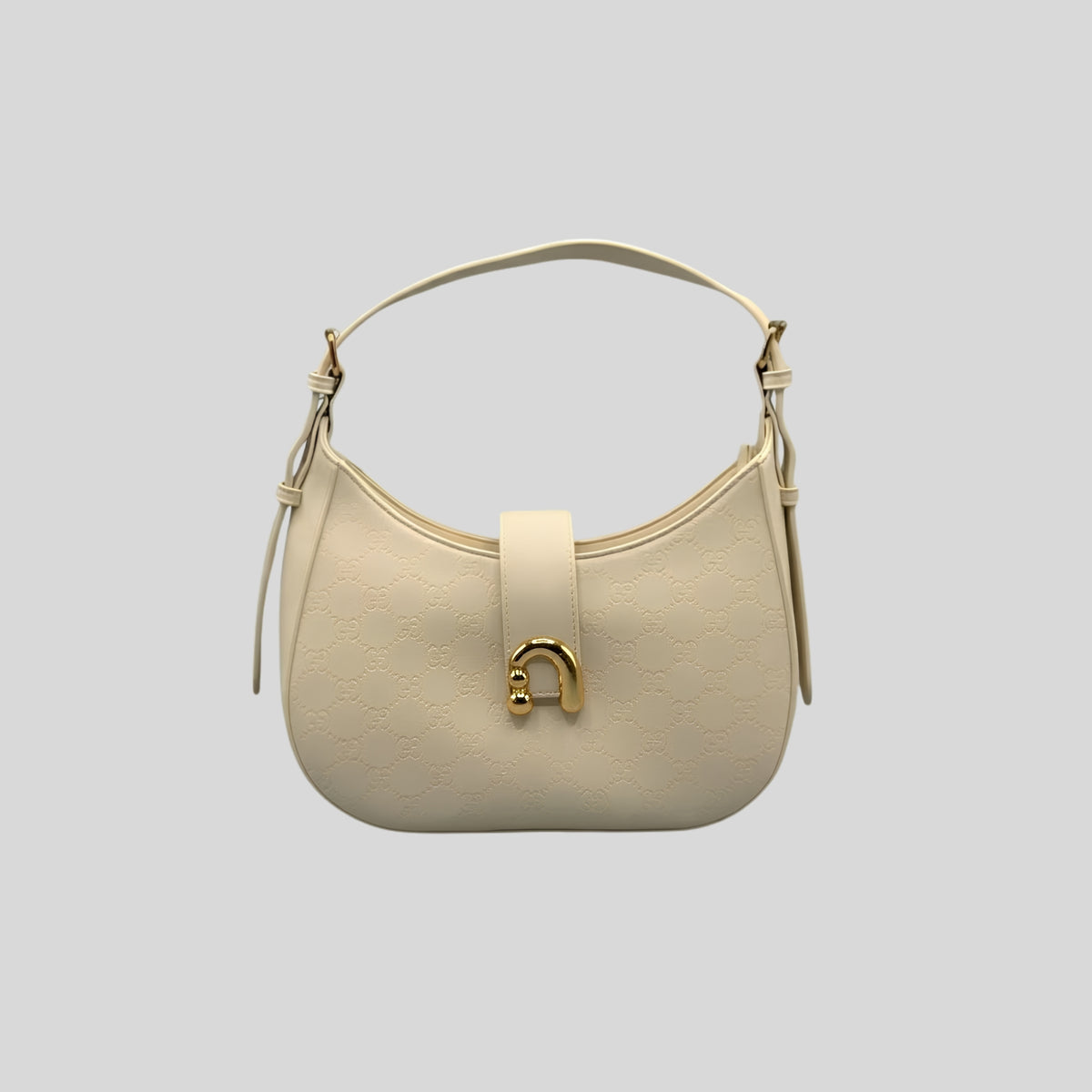 Borsa a Spalla Charro a Mezzaluna con Fibbia Dorata – Bianco Panna