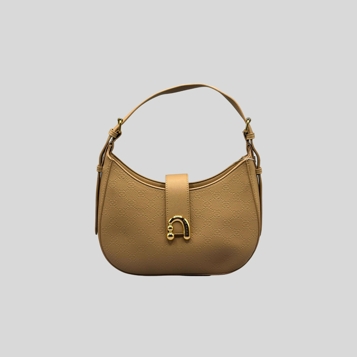 Borsa a Spalla Charro a Mezzaluna con Fibbia Dorata – Cammello / Beige Caldo