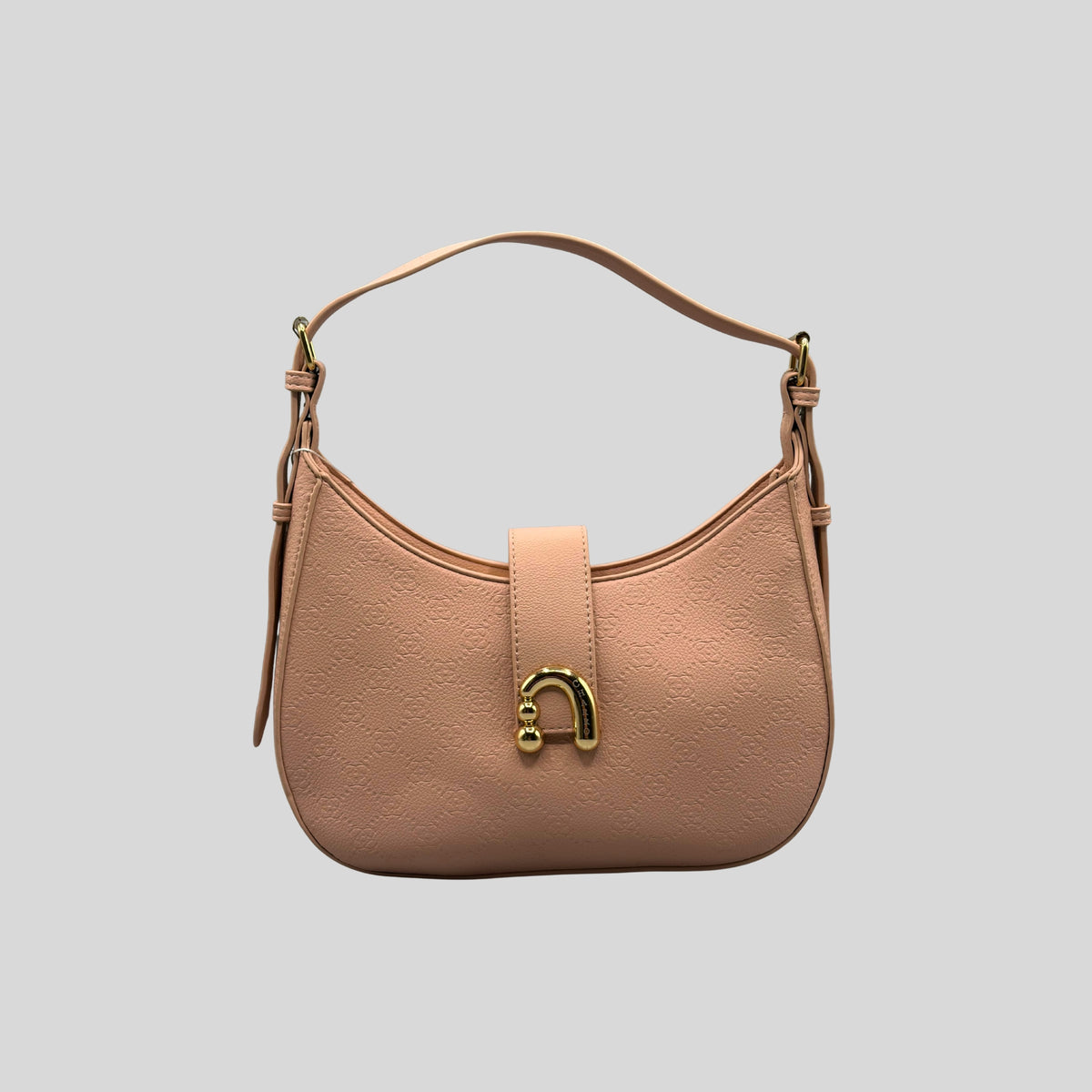 Borsa a Spalla Charro a Mezzaluna con Fibbia Dorata – Rosa Cipria