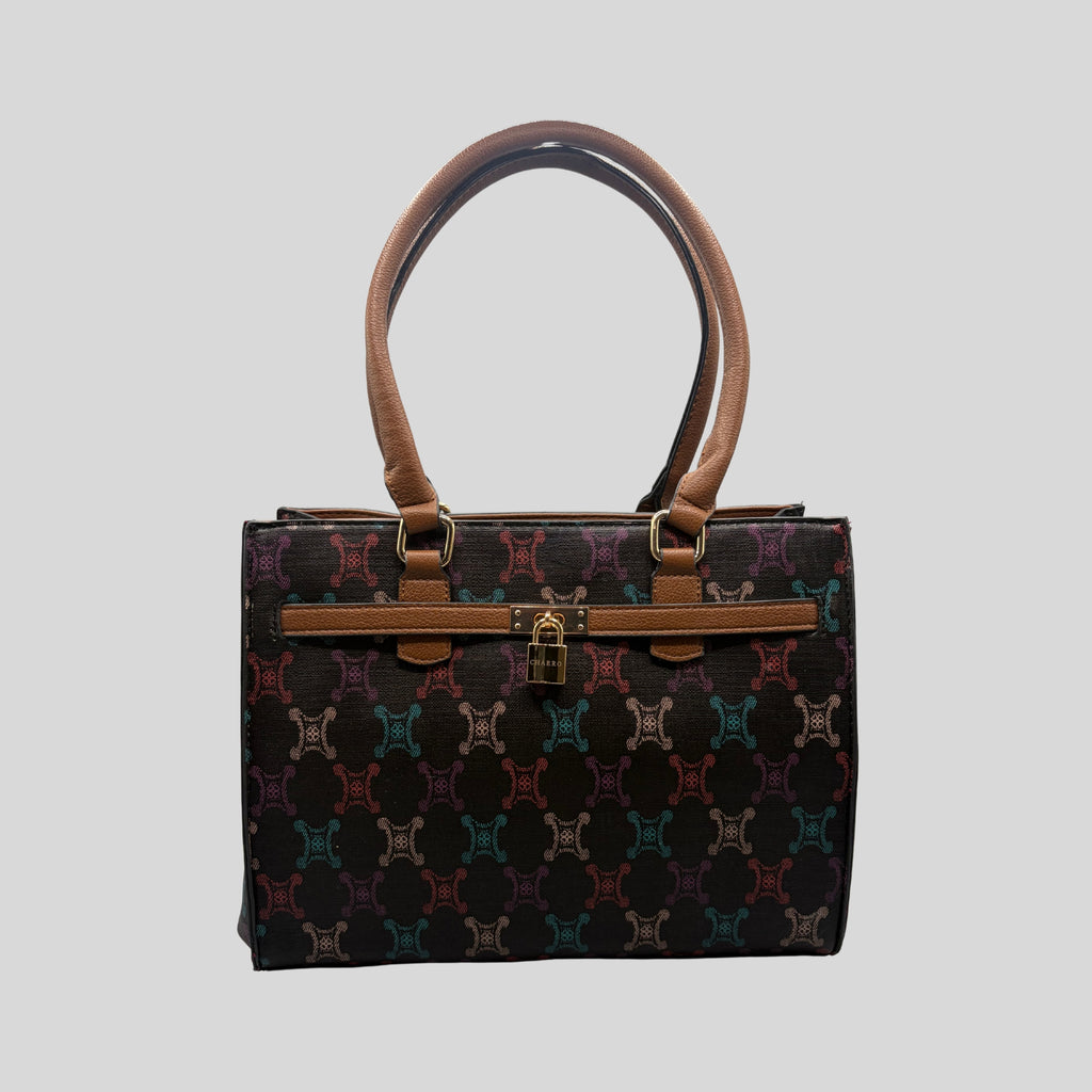 Borsa a Mano Charro con Stampa Monogram Multicolore e Lucchetto