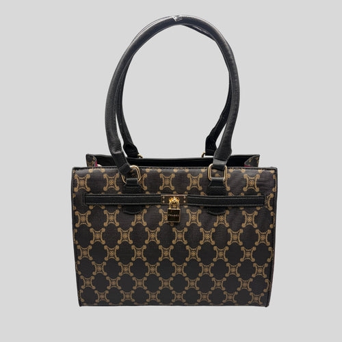 Borsa a Mano Charro con Stampa Monogram e Lucchetto – Nero e Bronzo