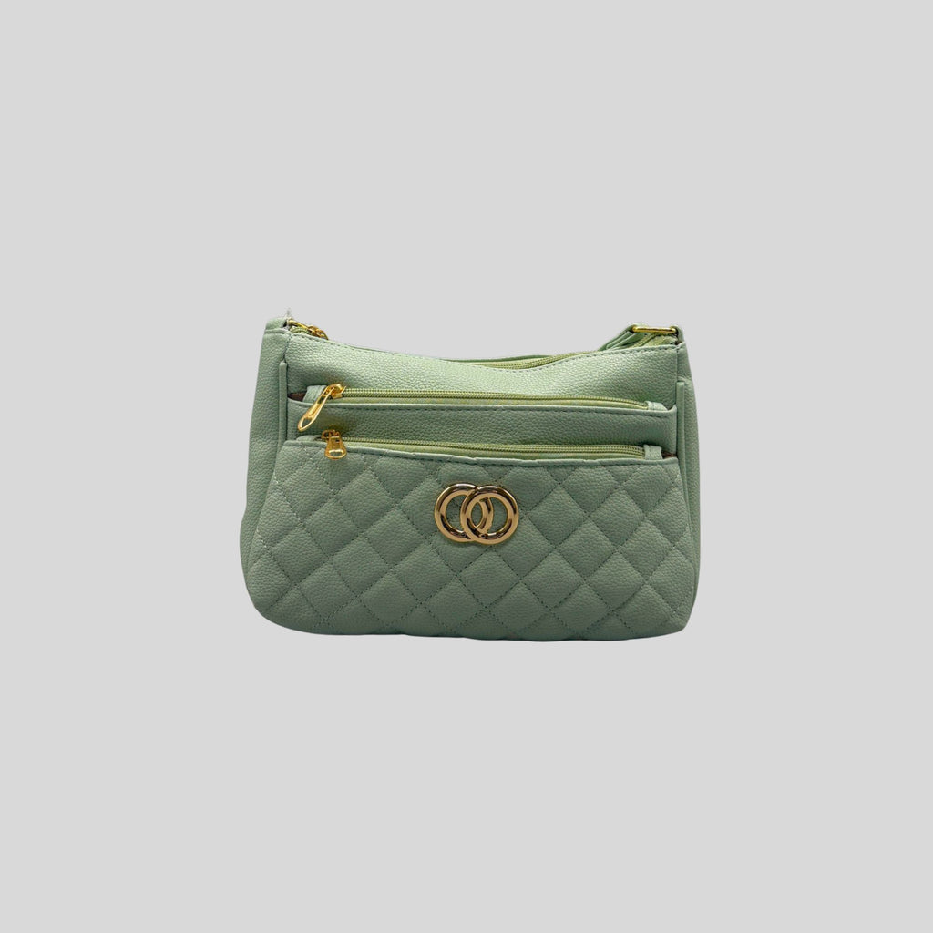 Borsa a Tracolla Donna Trapuntata Verde Salvia con Dettagli Oro – Mini Bag Elegante Multiscomparto