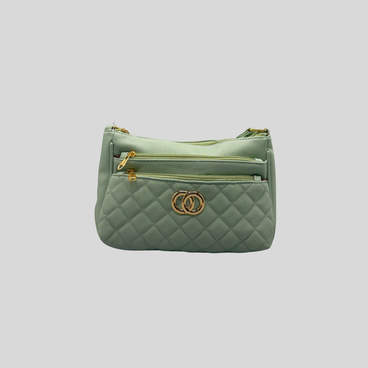 Borsa a Tracolla Donna Trapuntata Verde Salvia con Dettagli Oro – Mini Bag Elegante Multiscomparto