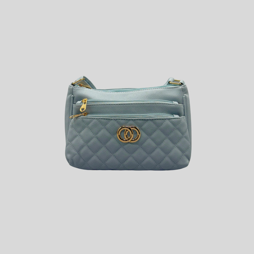 Borsa a Tracolla Donna Trapuntata Azzurra con Dettagli Oro – Mini Bag Elegante Multiscomparto