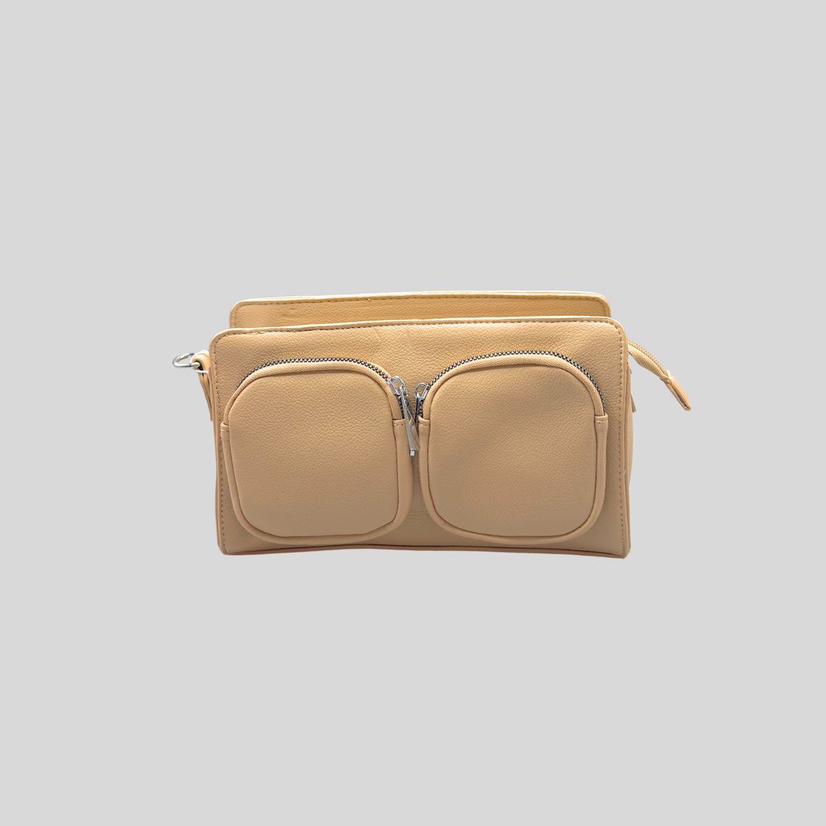 Borsa a Tracolla Donna Beige con Doppia Tasca Frontale – Crossbody Bag Stile Urban