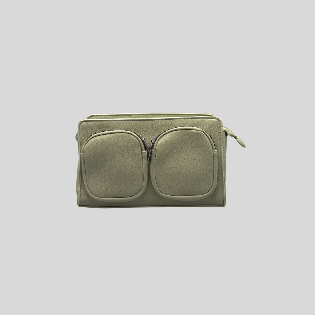Borsa a Tracolla Donna Verde Salvia con Doppia Tasca Frontale – Crossbody Bag Stile Urban