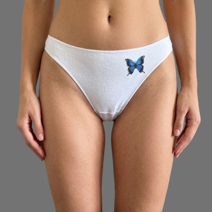 Perizoma Bianco con Patch Farfalla Blu Ricamata | Intimo Donna Delicato