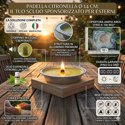Candela alla Citronella Maxi in Vaschetta a Padella (14 cm) – Antizanzare Extra Durata