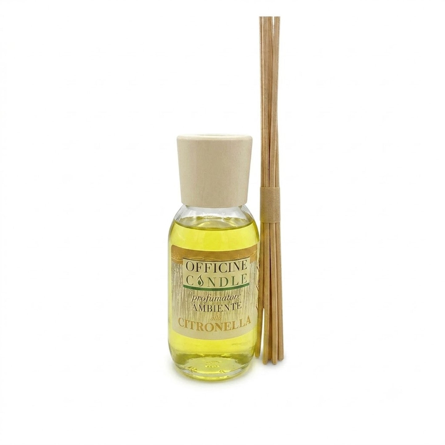 Profumatore Ambiente alla Citronella – Officine Candle | con Bastoncini in Rattan