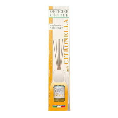 Profumatore Ambiente alla Citronella – Officine Candle | con Bastoncini in Rattan